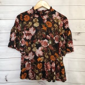 H&M Floral Ruffle Sleeve Top